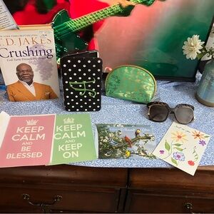 Polka Dot and Green Cosmetic Bags with Sunglasses